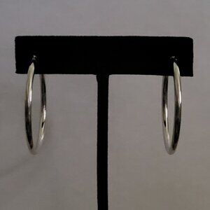 **SOLD**10k Solid White Gold Round Hoop Earrings Lever Backs ≈1 1/2", 2mm,≈1.58g